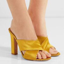 Moda feminina verão sandálias de couro de salto alto sapatos amarelos